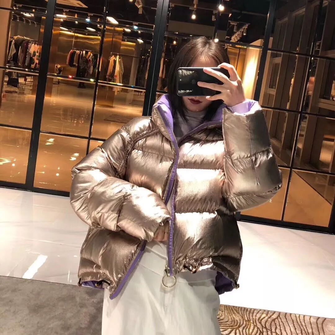 Women's Winter Thick Double Sided Glossy Short Parka