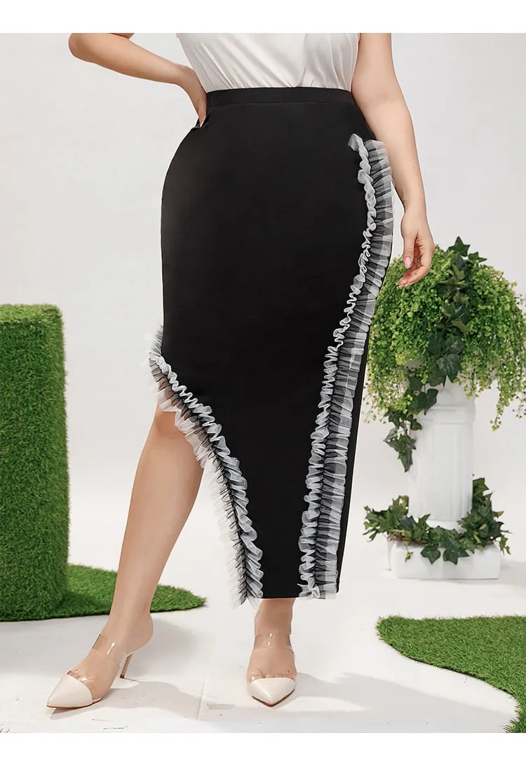 Wrap Hip Ruffle Asymmetrical Hem Skirt