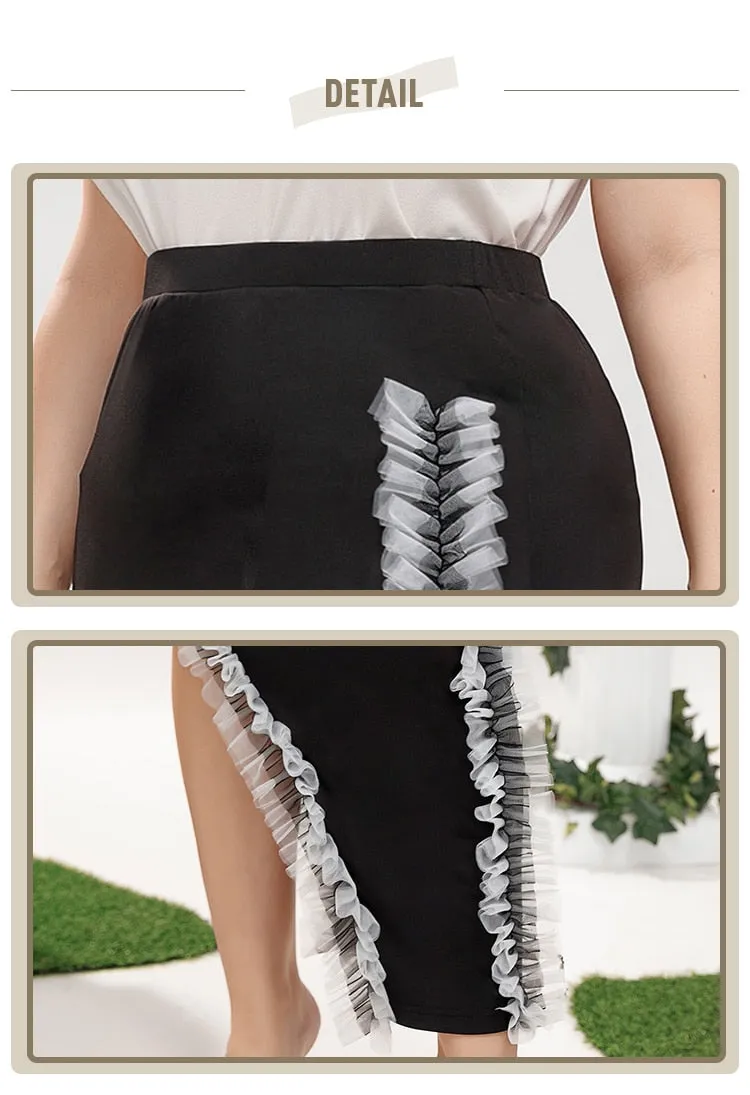 Wrap Hip Ruffle Asymmetrical Hem Skirt