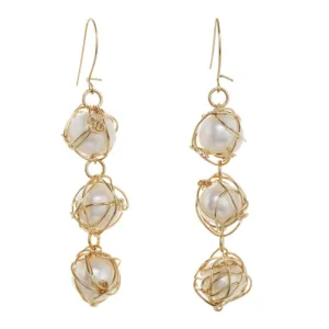 Wrapped Pearl Triple Drop Earrings
