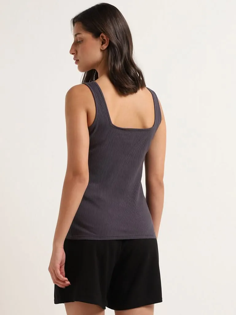 Wunderlove Dark Grey Cotton Blend Ribbed Camisole
