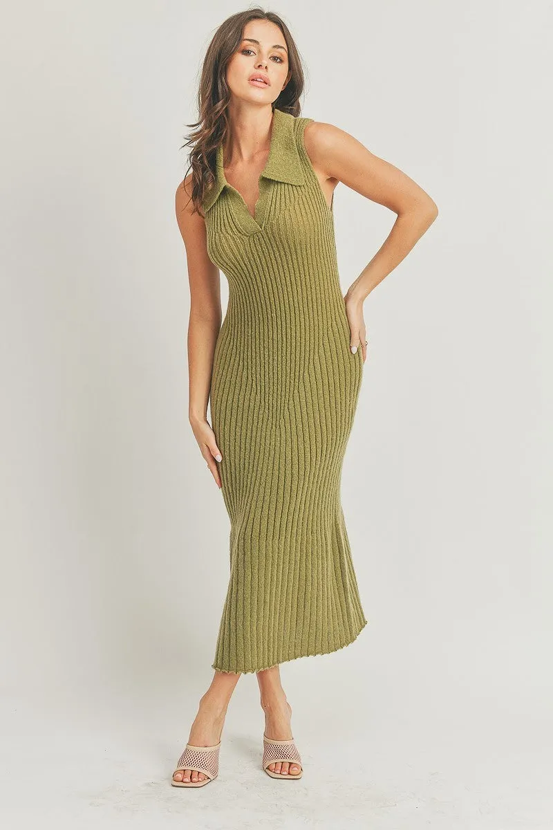 Wynona Polo Collar Sweater Knit Bodycon Midi Dress