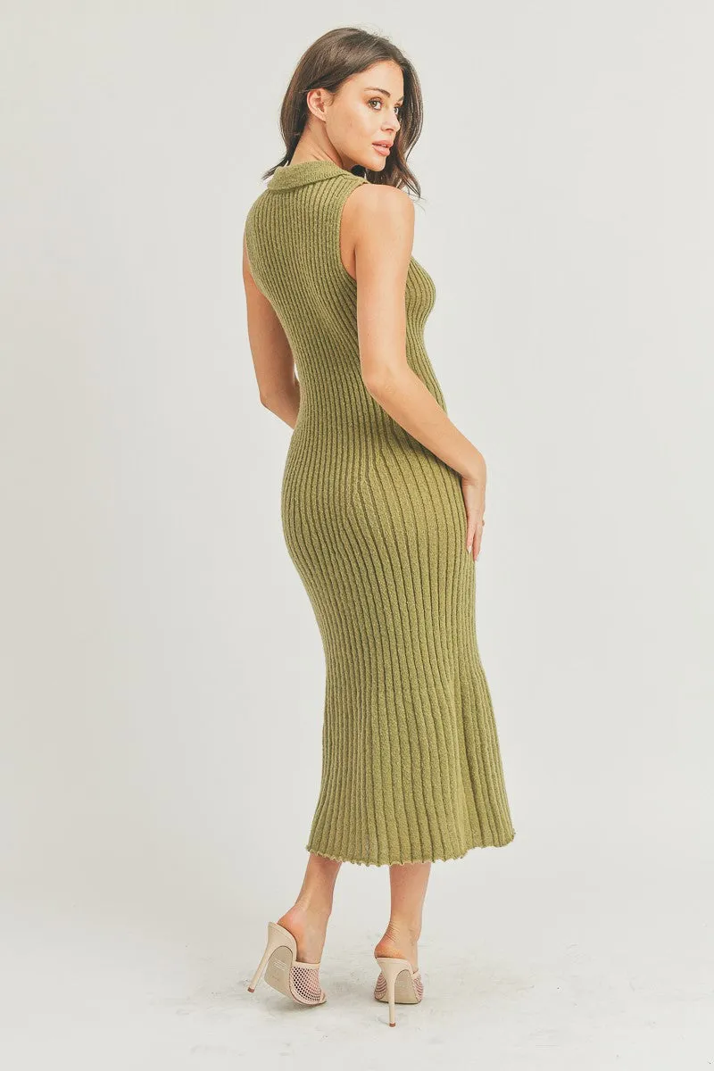 Wynona Polo Collar Sweater Knit Bodycon Midi Dress